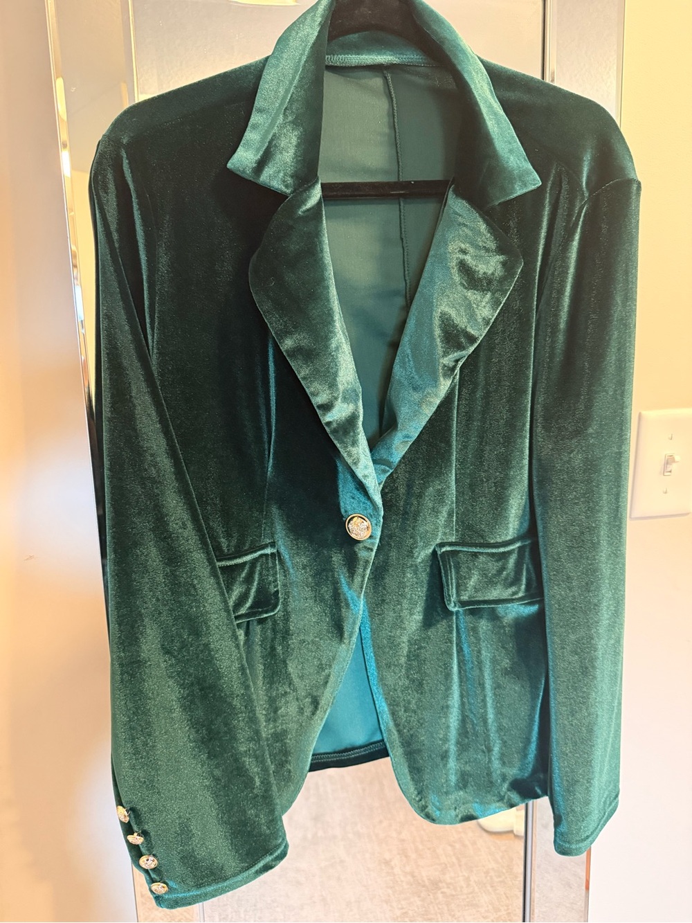 Emerald Green Velvet Women's Blazer Jacket